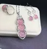 Fine Jewelry Natural 925 Silver Pink Jade Redulary Pierścień Wisiorek Kolczyki Biżuteria Zestawy Kobiet Biżuteria