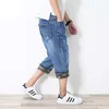 Heren jeans zomer mode mannen 3/4 lengte denim shorts broek harem hiphop elastische gescheurde broek plus size l-6xl1