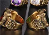 Vintage Gold Color Dragon Claw Rings Hiphop Men Stainless Steel Big Red Green Purple White CZ Zircon Crystal Stone Cross Ring Men 245f
