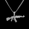 Liga AK47 arma pingente colar gelado fora strass com hip hop miami cadeia de ouro cor de prata cor homens mulheres jóias 2 pcs