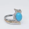 Retro Feder Türkis Ring Blau Diamant Ringe Band Modeschmuck Für Frauen Weihnachtsgeschenk 080351