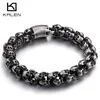 Punk Matte Shiny Skull Bracelets For Men Stainless Steel Brushed Skull Charm Link Chain Brecelet Male Gothic Jewelry