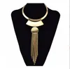 2 kleuren punk goud zilver mode choker kettingen hangers kwast geometrische vorm Afrika stam lange kettingen vrouwen sieraden