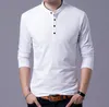 Män Vår Höst Bomull T-shirts Mens Solid Color Mandarin Collar Långärmad Top Tee
