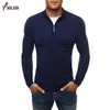 New pulôver Homens Marca magros ocasionais Camisolas clássico Zipper Colarinho alto Simples Sólidos Homens Cor Polo Camisola 3XL