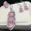 Fine Jewelry Natural 925 Silver Pink Jade Redulary Pierścień Wisiorek Kolczyki Biżuteria Zestawy Kobiet Biżuteria