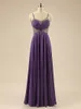 Purple Chiffon Spaghetti Strap Pageant Evening Dresses Women's Beading Bridal Gown Special Occasion Prom Bridesmaid Party Dress 17LF389