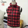 CWLSP 2017 Slim Kobiety Czerwona Kamizelka Plaid Kamizelka Zipper Kieszenie Dzika Moda Najwyższej Jakości Springautumn Kobiety Kamizelka Bez Rękawów Bez Rękawów