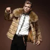 Kaleb Męskie Luksusowe Faux Fur Winter Big Fur Collar Slim Fit Krótki Gruby Płaszcz Dorywczo Kurtka Długość Hip Długość Parka Znosić płaszcz