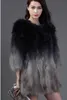 NOVO Design Fashion Fashion Luxo feminino Real Raccoon Fur Gradient Color Three Quarter Manga Medium Long Long O-Gobes Casacos 3xl