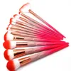 12Pcs Pink Diamond Makeup Brushes Set Power Eye Shadow Brow Lip Concealer Fan Beauty Cosmetic Eyes Face Diamond Shape Make Up Brush Kit