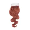 Mörk Auburn Lace Closure med buntar Kroppsvåg Brasilianska Virgin Hårbuntar 3st med 4 * 4 Topplåsning Färg 33 # Mörkbrunt hårväft