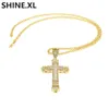 Men Gold Cross Pendant Necklace with Stainless Steel Cuban Chain Hip Hop Iced Out Rhinestone Bling Party Jewelry221W