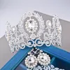 2017 New Gorgeous Big Pearl Cubic Zirconia Bridal Tiara Crown With Earrings Crystal Wedding Hair Accessories Jewelry Suits5296656