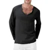 Ctton Blend Herren-T-Shirts, langärmelig, V-Ausschnitt, Retro-Leinen, Hippie-Shirt, Strand-Top, Sommer, Streetwear, T-Shirts, Homme, Übergröße 3XL