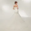 Nuovo arrivo increspato abito da sposa a sirena in tulle con lacci bianco / avorio abiti da sposa abiti da sposa vendita calda disponibile vestido de