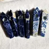 DingSheng 천연 블루 소다 라이트 석영 흡연 파이프 크리스탈 스톤 지팡이 포인트 시가 파이프 건강 금속 흡연을위한 2 개의 금속 필터