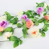 Fiori artificiali di 2.4m Vite di edera Rose di seta false Decorazione domestica di cerimonia nuziale che appende la decorazione della ghirlanda