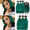 Ombre Verde escuro Peruano Tramas Do Cabelo Humano com Fechamento Superior Em Linha Reta # 1B / Verde Ombre Virgem Do Cabelo Weave Bundles com 4x4 Fechamento de Rendas