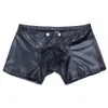 iEFiEL Open Pouch With Hole Sexy Men Faux Leather Boxer Shorts Underwear Underpants Bulge Enhancer Gay Man Jockstraps Panties