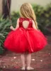 Robes de filles de fleur de paillettes de tulle rouge Tutu longueur au genou trou de serrure robe de bal petits enfants robes de fête d'anniversaire robes de bébé