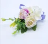 Broche de flores artificiales coreanas, broche de flores de peonía, versión coreana de broche para hombres y mujeres, boutonniere nupcial de boda con aguja larga