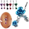 Rose Flower Crystal Navel Rings Belly Button Rings 316L Stainless Steel Navel Piercing Dangle Belly Rings Body Jewelry
