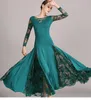 Free Shipping Adult/Women Ballroom Dance Dress Ladies Modern Waltz Tango Standard Competition Practice Lace Stitching Dance Dress Blue Green