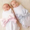 Baby Blankets Newborn Photography Girl Swaddle Big Striped Bow Breathing Swaddle Photo Props Soft Hollow Blanket Wraps Cloth 7 Colors