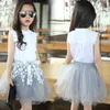 3-12Y crianças meninas roupas define adolescente roupas de verão meninas roupas de renda de algodão T-shirt blusa de renda + flor saia TUTU 2 pçs / set