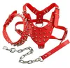 Zwarte Spiked Studded Lederen Hond Pet Pitbull Harness Borst 26 "-34" Collar Leash Set voor Medium Large Dogs Boxer Bull Terrier