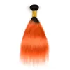 Ombre 1B 350 Orange Färg Spets Avslutning Med Buntar Silk Rak Mänskligt Hårväv Med Spets Avslutning 4st / Lot Virgin Russian Hair