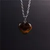 Natur vit kristall persika hjärta hängsmycke halsband druzy12 färger agate rostfritt kedjor eller pus läder kedja