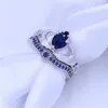 Liefhebbers Claddagh Ring Geboortesteen Sieraden Wedding Band Ringen Set voor Dames Hart Blauw 5A CZ Witgoud Gevuld Vrouwelijke Party Ring