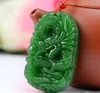 Kinesisk Naturlig Grön Färg Jade Handskuren Harmony DragonPendant + Rope Necklace