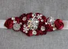 2022 Nowy Pasek ślubny Pasek Jedwabny Satin Handmade Kwiaty Z Sparkly Kryształ Zroszony Cekin Tanie Burgundii Szampana Ślubna Belt Biały