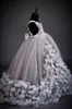 Серый бисерный бальный платья девушки пагентные платья v шеи цветок платье девушки тюль 3d аппликация длина дола дети святое причастие платья