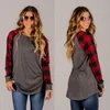 زائد حجم 4xl 5xl طويلة الأكمام t-shirt شعرية ptinted الموضة الاتجاه عارضة مزيج القطن المرأة المرقعة عارضة قمم الملابس