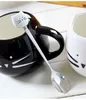 Cucchiaio per mescolare gatto in ceramica bianco nero cartone animato Cucchiaio per tè e caffè in acciaio inossidabile Stoviglie W9274