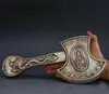 Decorated Old Handwork Miao Silver Carved Dragon Exorcism Axe Statue