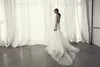 Riki Dalal Mermaid Wedding Dresses V Neck Lace Sequins Sweep Train Long Sleeve Bridal Gowns Plus Size Appliqued Wedding Dress