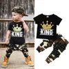 Crianças Baby Boy roupas pretas T-shirt + Camuflagem Calças 2pcs set Roupa Kid Boy Roupa Rei Coroa do bebê Suit Atacado Fábrica