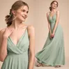 Sommer Strand BHLDN Spaghetti V-Ausschnitt Brautjungfernkleider Chiffon Trauzeugin Kleider Fließrock Hochzeitsgast Kleid