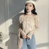 Neploe Sexy Slash Neck Kvinnor Lace Shirts 2018 Koreansk Vår Fashion Perspektiv Two-Pite Blouse Single Breasted Blusas 66993