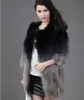 NOVO Design Fashion Fashion Luxo feminino Real Raccoon Fur Gradient Color Three Quarter Manga Medium Long Long O-Gobes Casacos 3xl