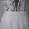 A Line Boho Wedding Dress with Champagne Lining V Neck Spaghetti Strap Lace Appliqued Factory Real Photo 2020