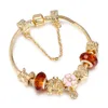 Joyería de moda chapada en oro de 18 quilates, pulsera con dijes para mujer, pulseras de cobre con cuentas de cristal grandes a la moda para mujer