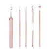 Rose Gold Blackhead Acne Pimple Extractor Kit Professional Stainless Steel Remover Clip Needle Tweezers Set Face Skin Care F1017