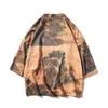 اليابان Style Kimono Jacket Men Vintage Landscape Print Linen Mens lexets بالإضافة