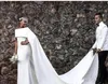 2018 Satin Mermaid Customed Made Cheap Wedding Dresses With Cape Zipper Back Bateau Arabic Black Girl Bridal Gowns